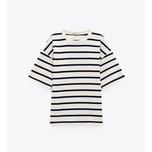 BNWT ZARA ECRU STRIPED TSHIRT SIZE M